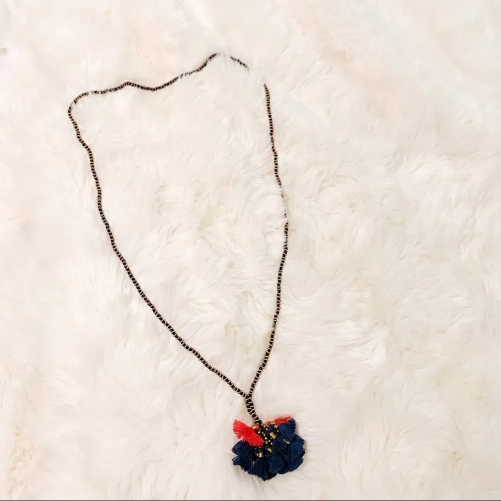 Red and Blue Long Tassel Necklace